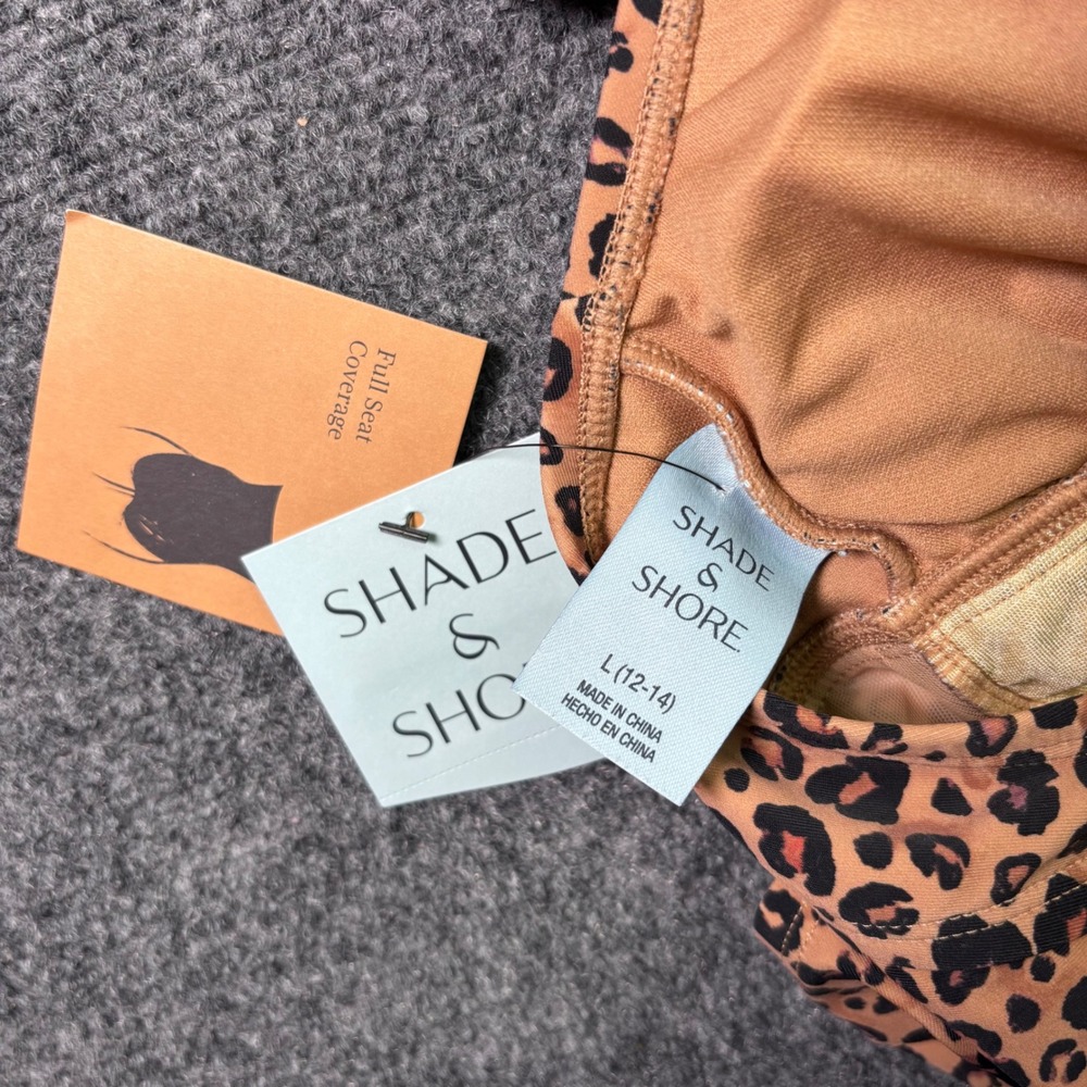 Shade & Shore One Piece Swimsuit Women L Brown Leopard Tummy Control NWT Plunge - Picture 6 of 6